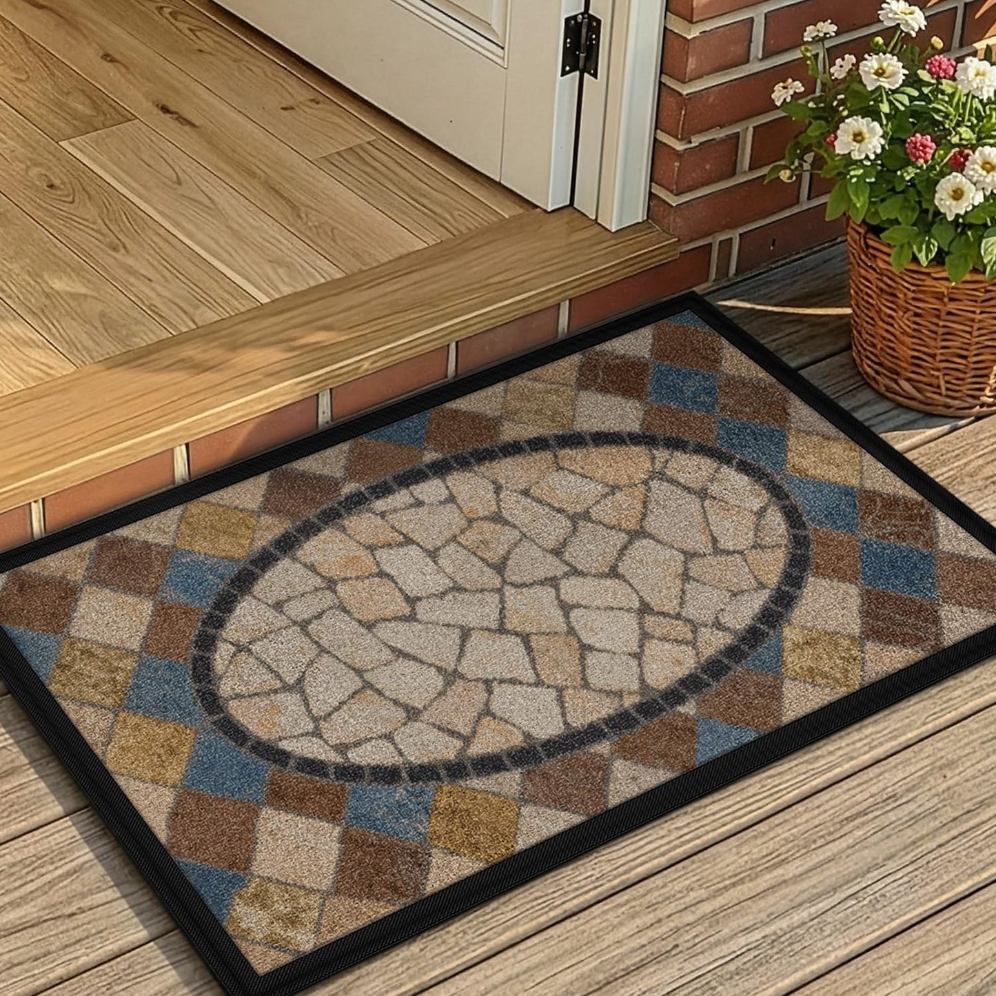 Color&Geometry Front Door Mat Outside Entrance, 24x36 Waterproof All-Season, All-Weather Doormat, Fade Resistant, Easy Clean, Low Profile Patio Porch Entryway Mat, Mediterranean Mosaic Pattern