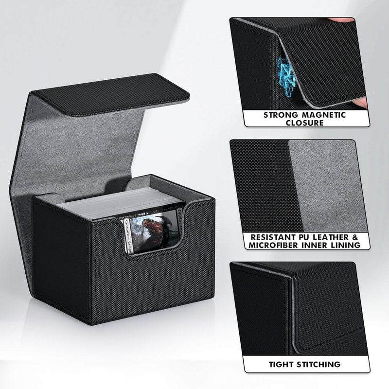ZLCA Trading Card Deck Box - Leather Magnetic Storage for 120+ MTG Cards | Fits Magic the Gathering (Black)