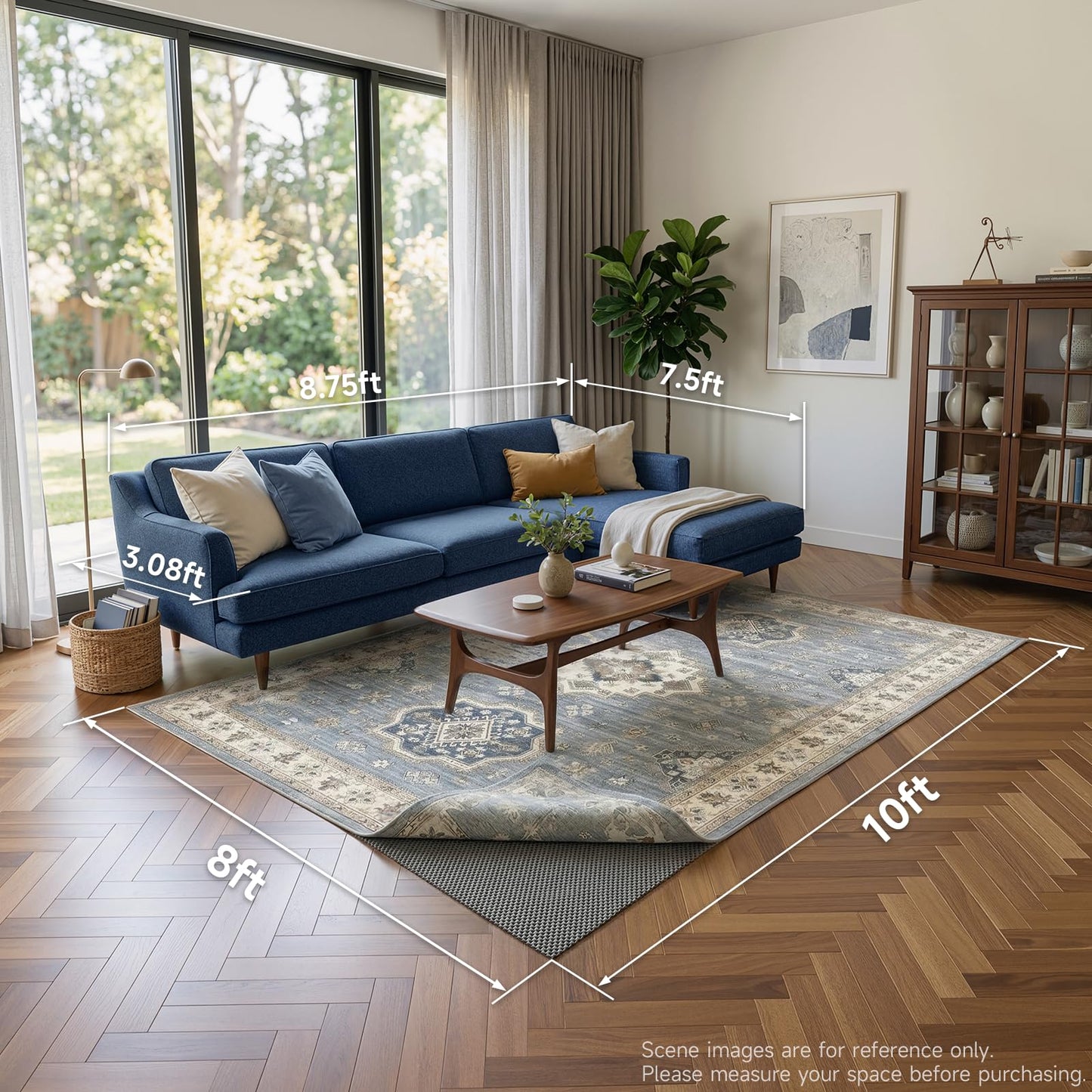 Veken 8x10 Ft Rug Pad Gripper for Hardwood Floors, Non Slip Dark Grey Rug Pads for Area Rugs, Thick Rug Grippers for Tile Floors, Under Carpet Anti Skid Mat, Keep Your Rugs Safe and in Place