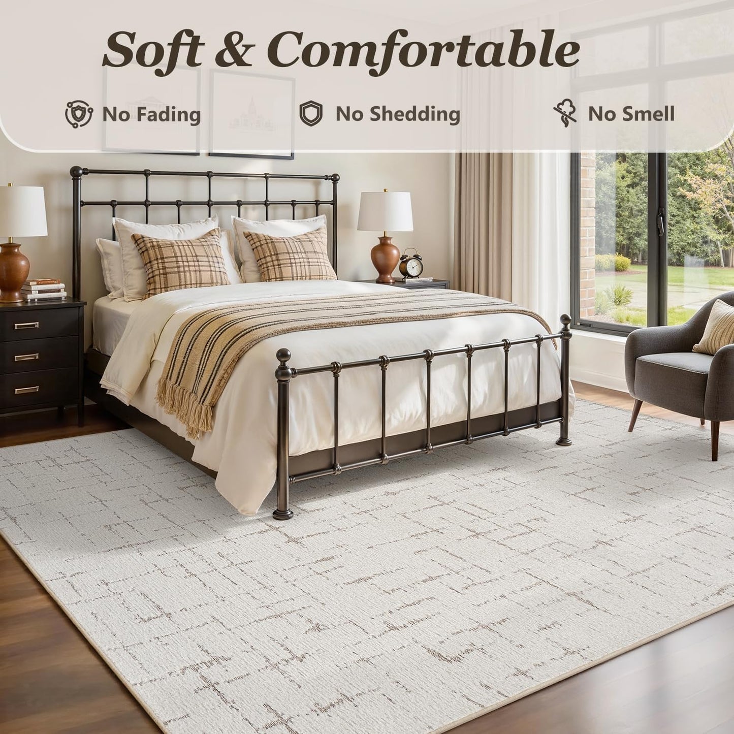 Engiw-Beige Neutral 6x9 Area Rug for Living Room Rug-Carpet Bedroom Rugs Textured Tufted Jacquard Modern Washable Rug for Dining Room Nursery Non Slip