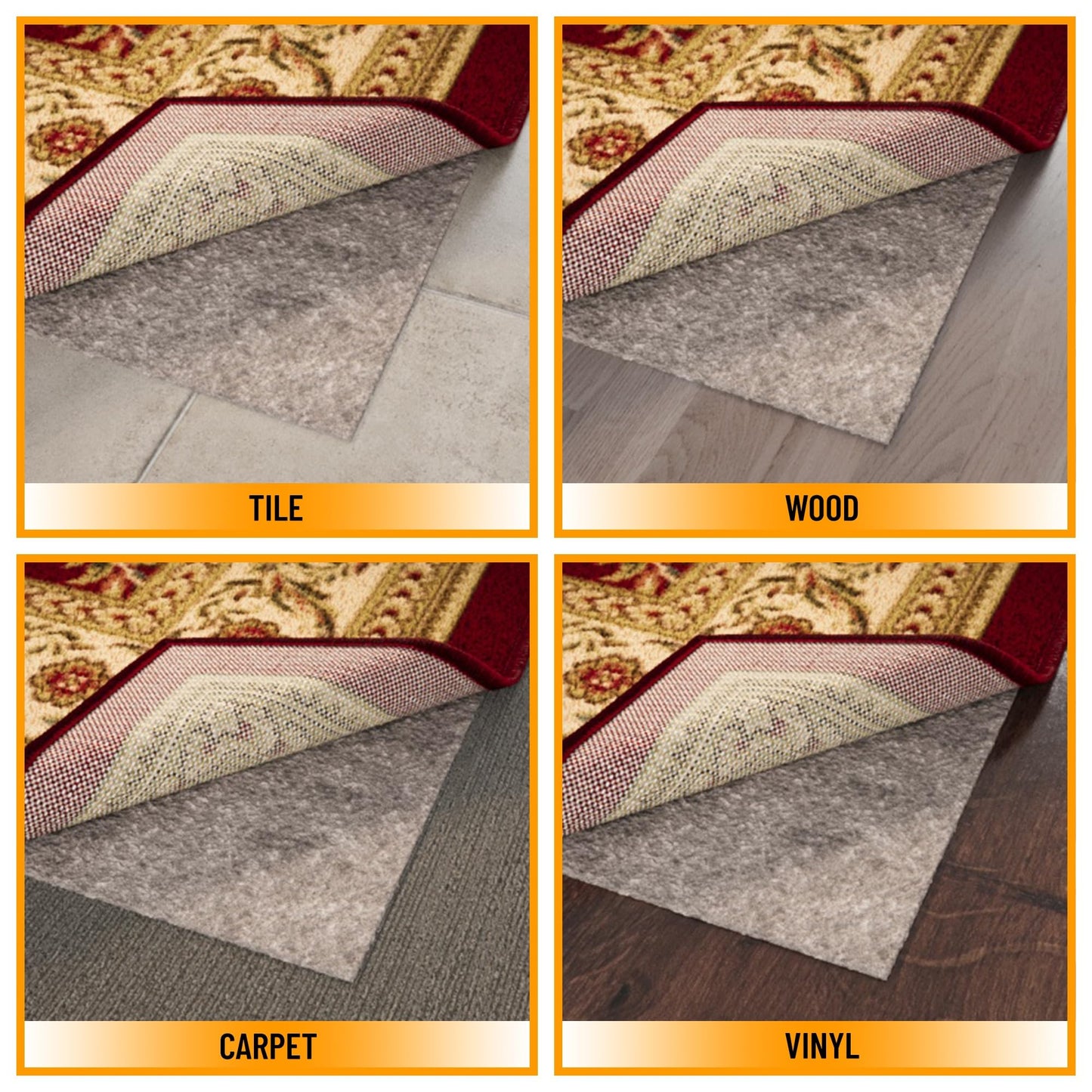 Ottomanson 3' x 12' Non-Slip Rug Pad Gripper 1/4 Inch Thick Dual Surface Felt + Rubber Gripper - Safe for All Floors, Brown
