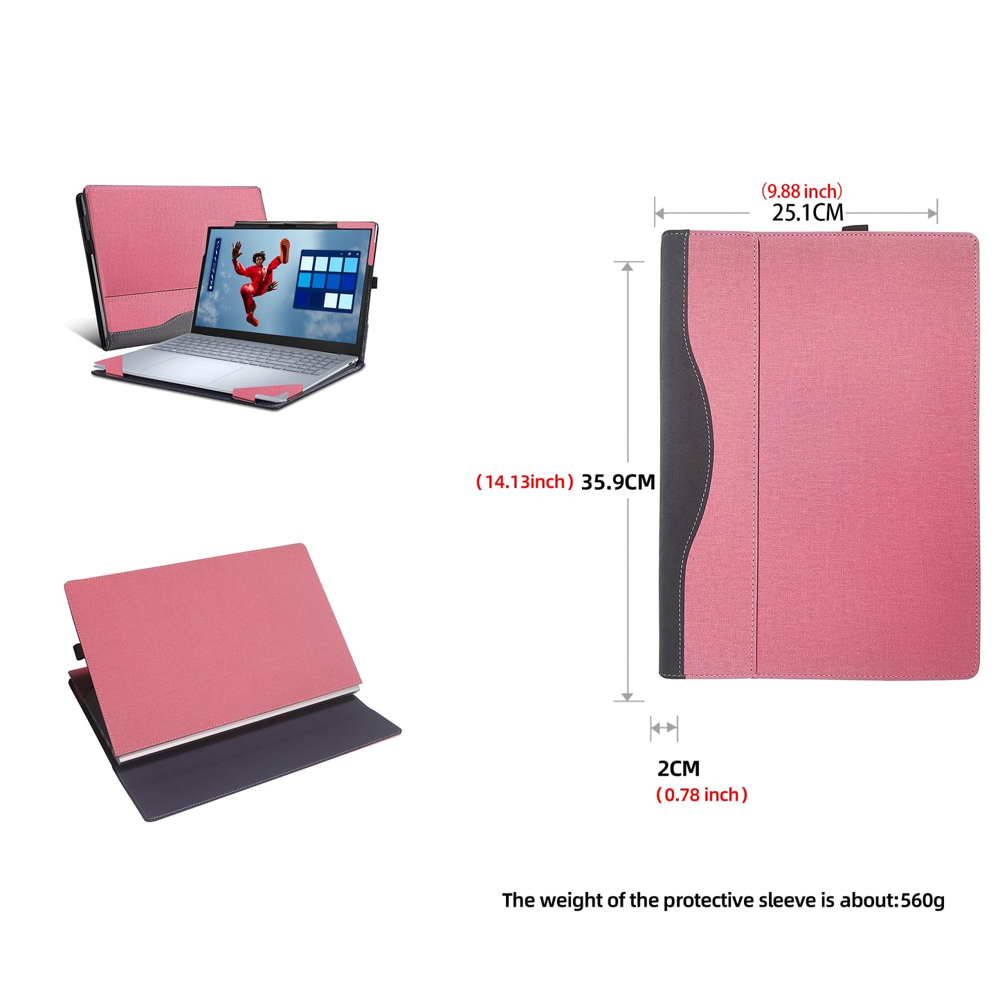 Laptop Case for Dell 16 Plus DB16250 DB16255|16 Plus 2-in-1 DB06250 [Not Other Models] All Inclusive Drop Case 16" PU Leather Protective Laptop Bag Detachable Shell (Pink)