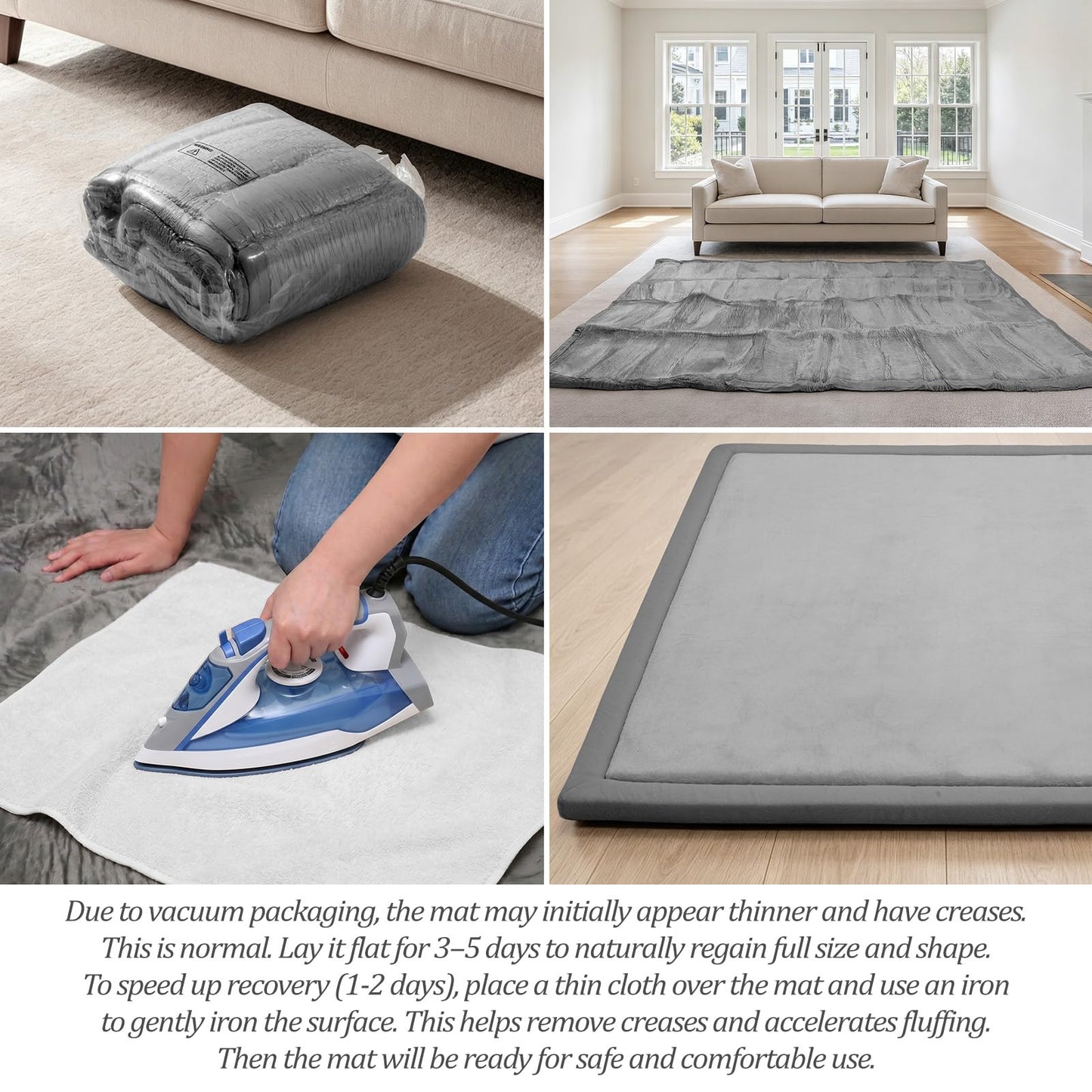 AEOCOO 50x50 Playpen Mat 1.3" Thick Memory Foam Baby Play Mats for Infants Floor Crawling, Toddlers Tummy Time, CloudSoft Velvet Non Slip Cushion, Play Pen, Living Room, Playroom, Tatami Style, Grey