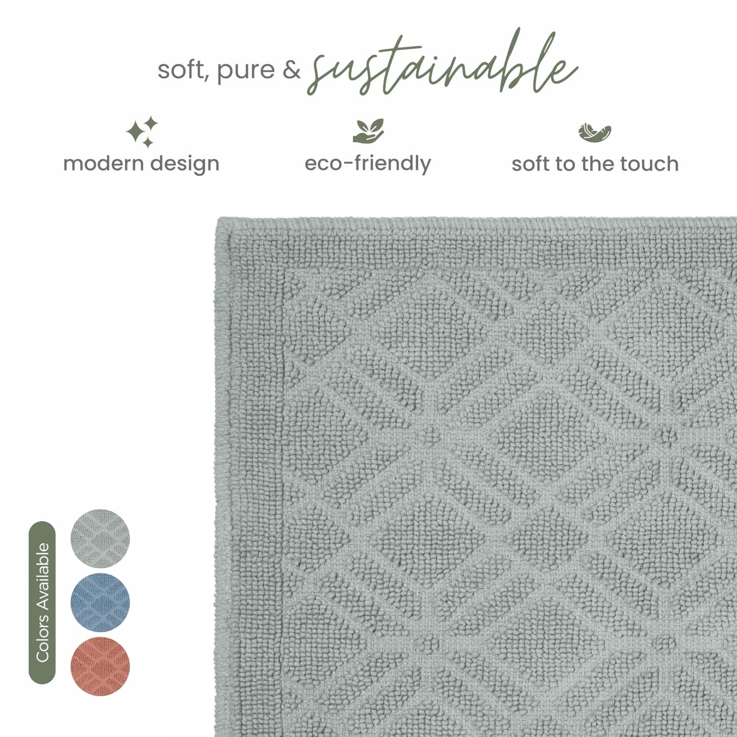 Martex Restore Geometric Bath Rug - Soft, Absorbent 100% Cotton with Plush Comfort and Non-Skid Backing - Sculpted Jacquard Design for a Spa-Inspired Bathroom - 20" x 32" – Grey