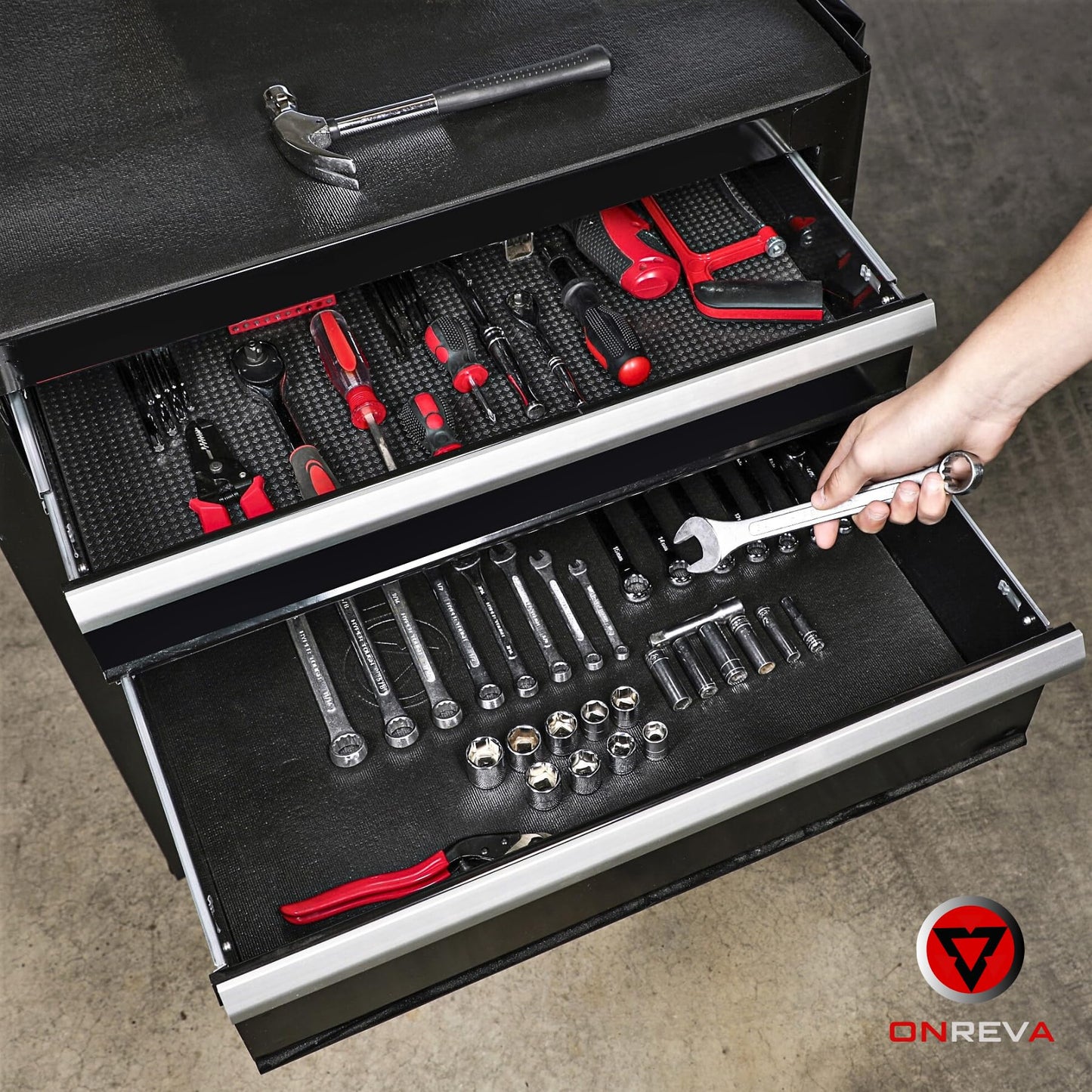 ONREVA Tool Box Liner 24 inch Wide x 24 Ft Large, Toolbox Drawer Liners, Heavy Duty Shelf Rubber Mat, Non Slip Pad Organizer for Rolling Tool Chest Drawers, Cabinet, Workbench, Black