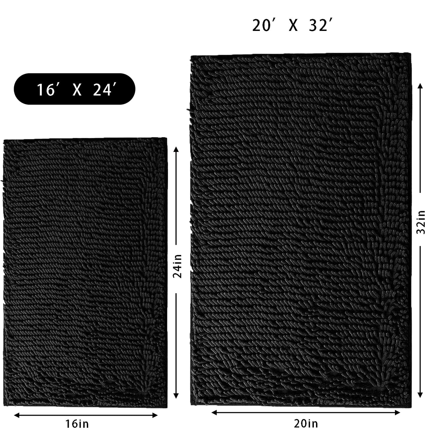 Eanpet Chenille Bath Mat Non-Slip Microfiber Floor Mat Baby Bath Mat for Kids Ultra Soft Washable Bathroom Dry Fast Water Absorbent Shower Mat Area Rugs (15.3" x 23.2", Black)