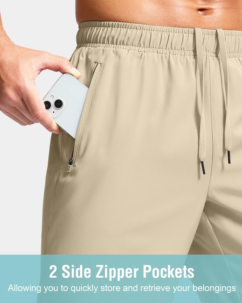 G Gradual Men's Athletic Running Shorts with Zipper Pockets Quick Dry 7"/ 5"/ 9" Workout Gym Shorts for Basketball Hiking(Khaki,7XXL)