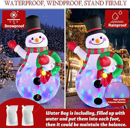 Christmas Inflatables Decorations Outdoor Blow Up Yard Snowman Rotating Led Lights, 8 Ft Tall Funny Large Merry Xmas Blowup Snow Man Outside Figures Vacation Front Lawn Holiday Winter Big Decor