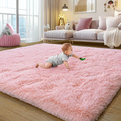 Rezutan Ultra Soft Pink Rugs for Bedroom 8x10 Feet, Fluffy Shag Area Rugs for Living Room, Large Comfy Furry Rug for Girls Kids Baby Room Decor Teenage Pastel Princess Rug, Non Slip。