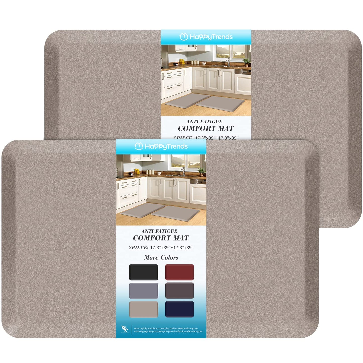 HappyTrends 2 PCS Kitchen Mat Cushioned Anti-Fatigue Floor Mat, Heavy Duty Ergonomic Comfort Foam Standing Mat, Waterproof Non-Slip Kitchen Rugs for Home, Office, Laundry,Khaki