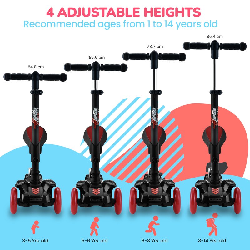 Hurtle 3 Wheeled Scooter for Kids - 2-in-1 Sit/Stand Child Toddlers Toy Kick Scooters with Flip-out Seat, Adjustable Height, Wide Deck, Flashing Wheel Lights, For Boys/Girls 1 Year Old+
