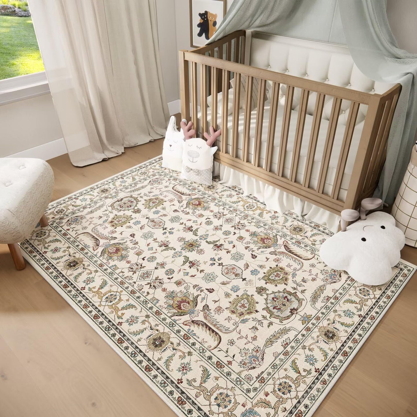 Washable 2x3 Entryway Rug, Boho Vintage Non-Slip Door Mat, Beige
