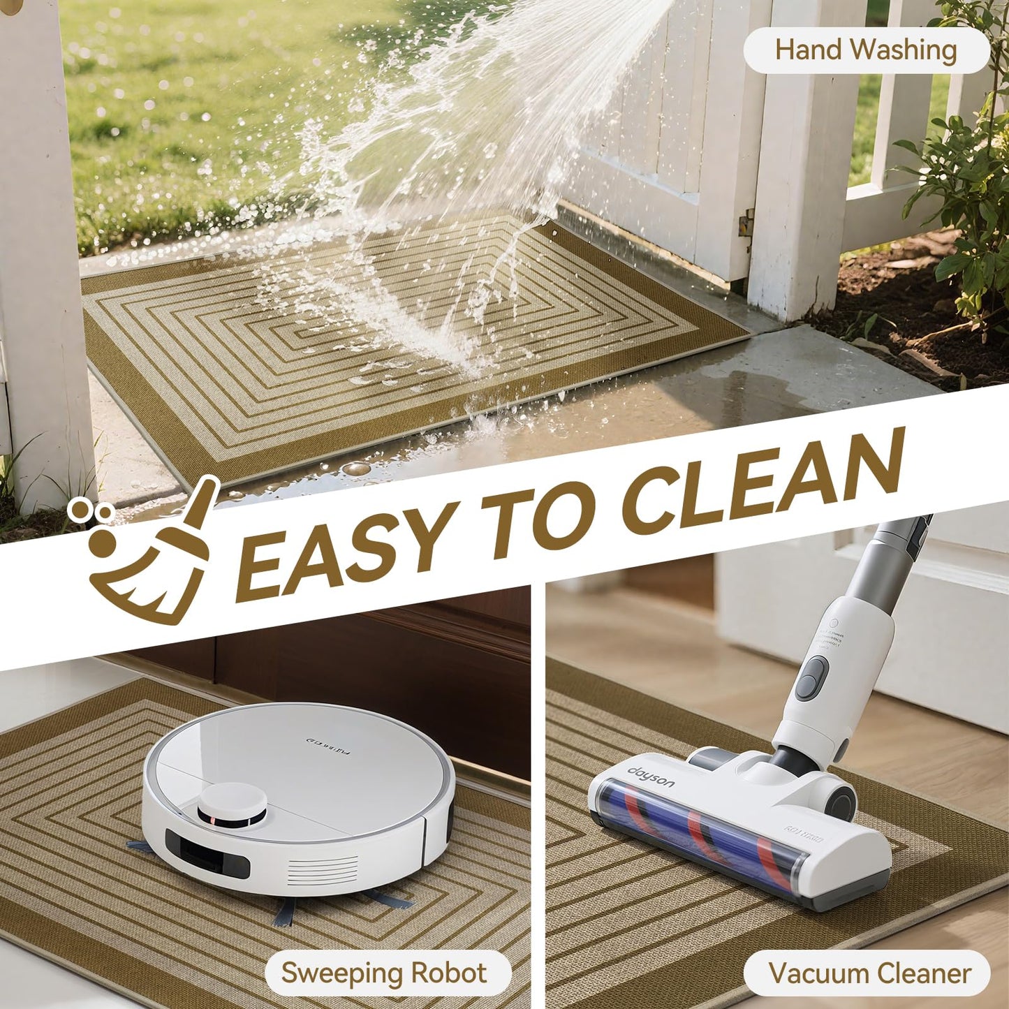 QiCaiJia Front Door Mat 31''x47'', Absorbent Dirt Resist Washable Non Slip Low-Profile Indoor Doormat, Easy Clean Entryway Welcome Door Mats, Brown