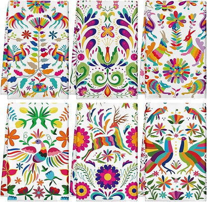 Breling Set of 6 Mexican Kitchen Towels Dia De Los Muertos Decorations Mexican
