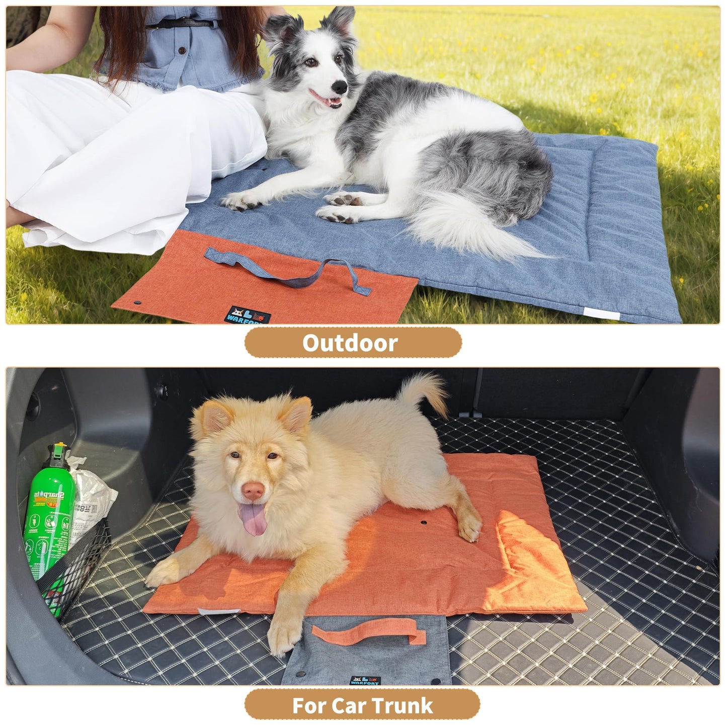 Warfort Outdoor Foldable Dog Mat Durable Teflon-Coated Oxford Material Waterproof Thin Dog pad Travel-Friendly Machine Washable Design for Camping/Car (Dark Grey, Small (27.6 * 19.7 * 1.57 in))
