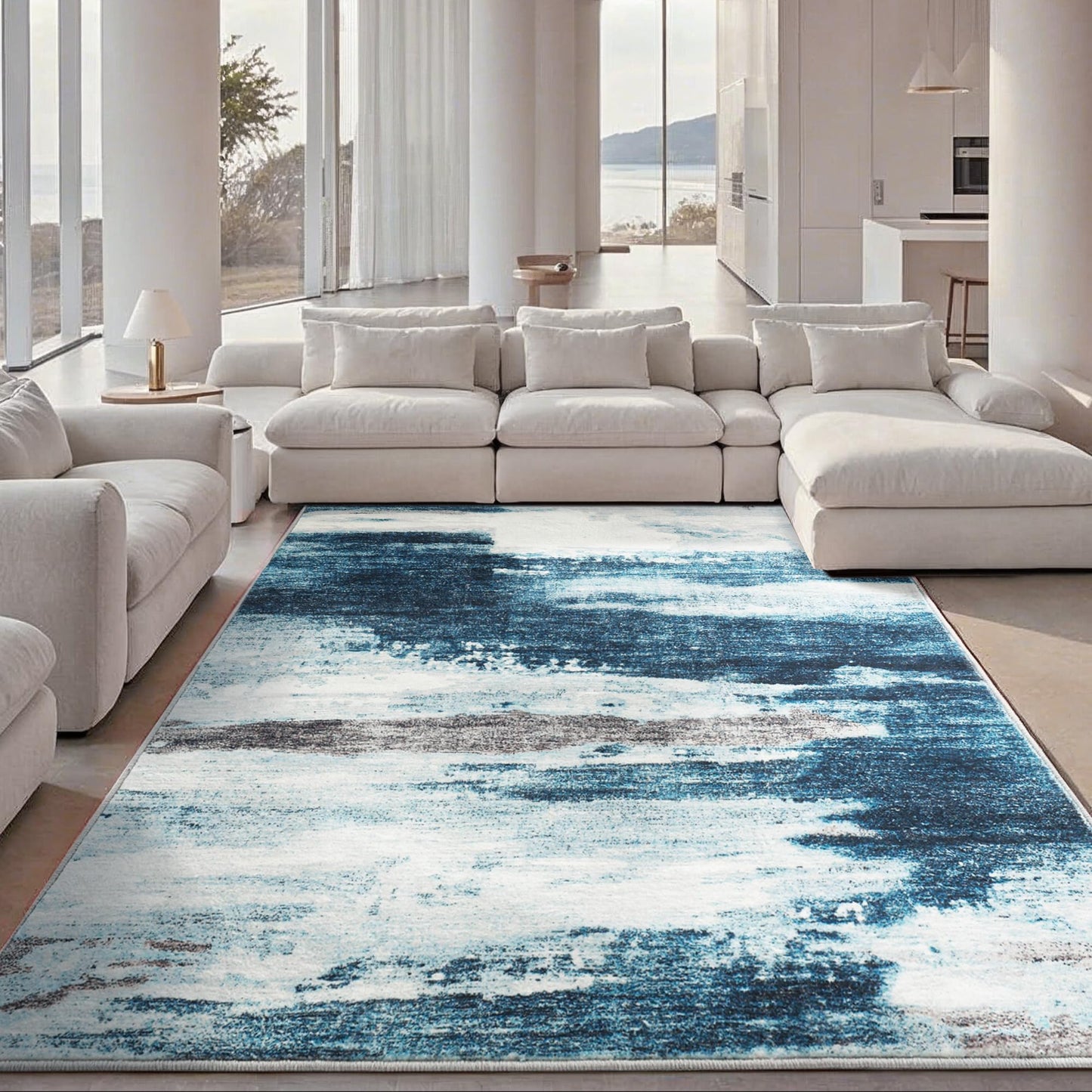 Carvapet 8x10 Area Rug - Midnight Navy Blue Modern Abstract Carpet, Ultra Soft Silky Faux Cashmere Rug, Extra Large Low Pile Skid-Resistant Floor Mat for Grand Living Room Dining Room Bedroom