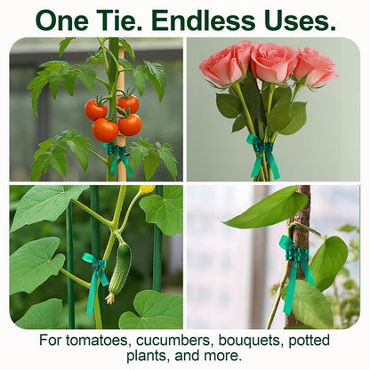 Plant Tie Tape 0.5" × 197 ft – Non-Adhesive Stretch PVC, Cut-to-Length, Weather-Resistant & Reusable Garden Tape for Vines, Tomatoes & Trees, Includes Binder Clip & Mesh Bag