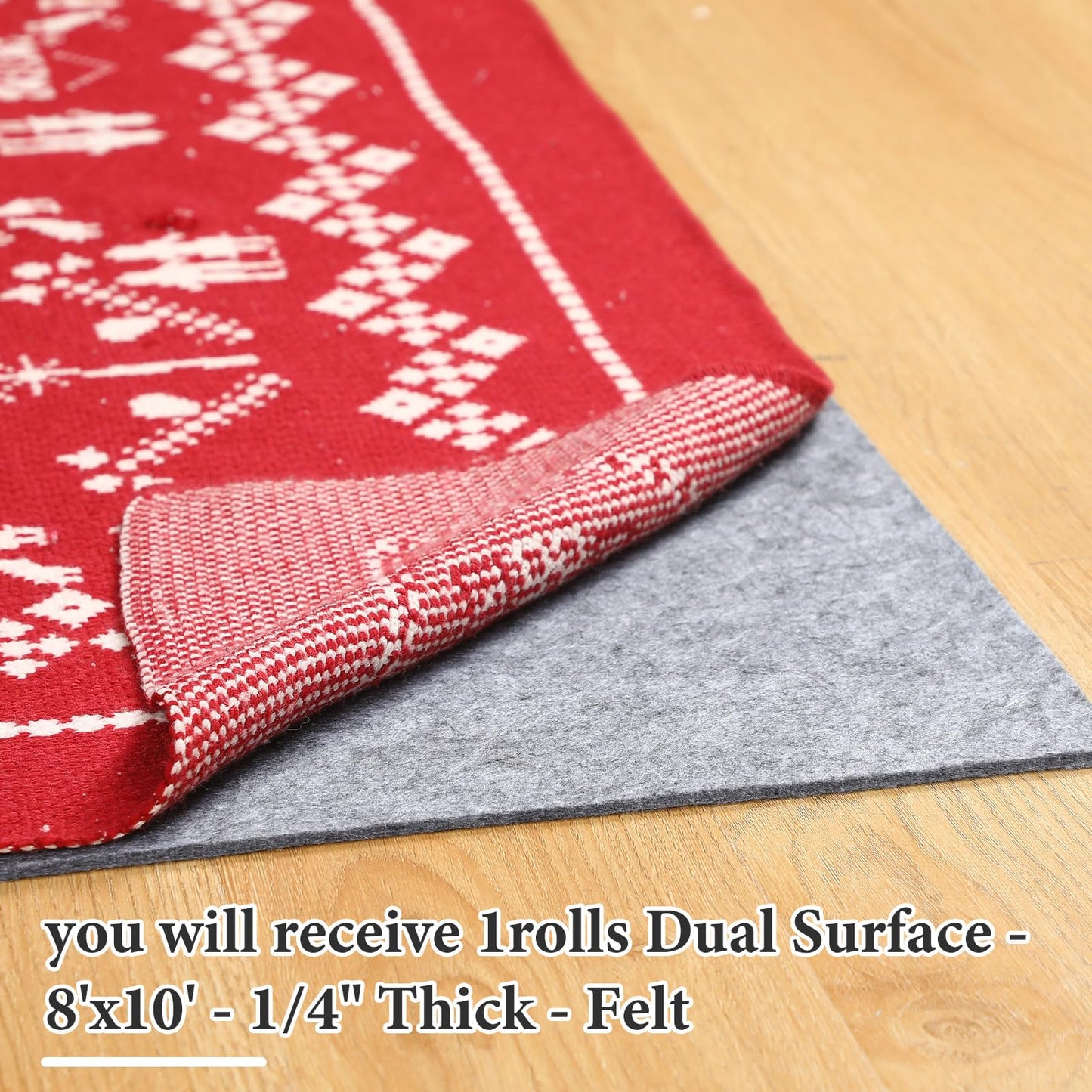 Nuanchu Felt Rug Pad 8x10 Feet, 1/4 Inch Thick Carpet Padding for Hardwood Floors, Grey Under Rug Protector, Floor Cushioning Mat Compatible Grip Underlay