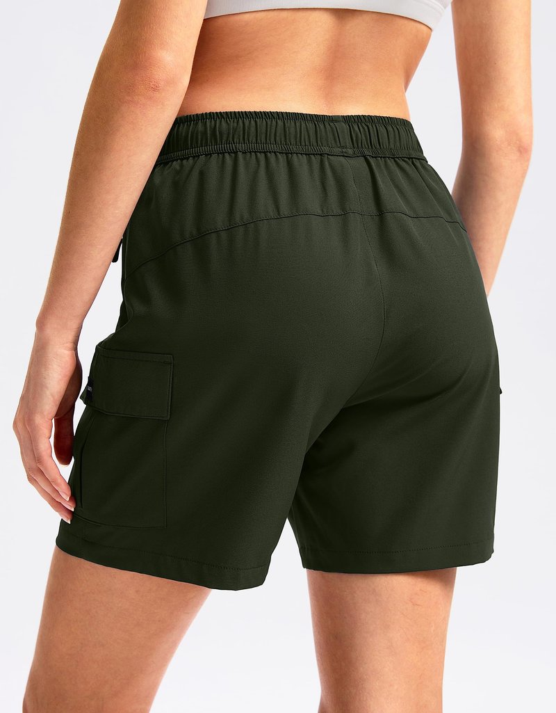 SANTINY Women's 5''/ 7''/9'' Hiking Cargo Shorts Quick Dry Lightweight Summer Shorts for Women Athletic Golf Zipper Pockets(Army Green_XXL)