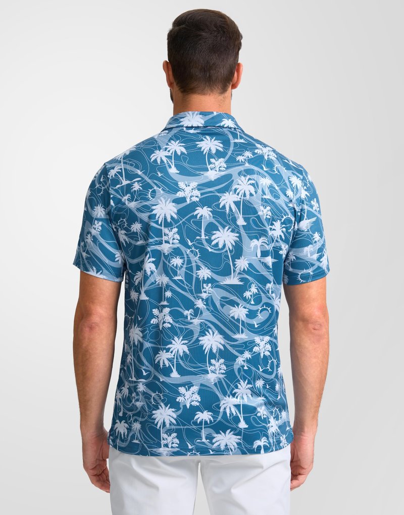 Obla Mens Golf Polo Shirts Short Sleeve Dry Fit Casual Print Collared Golf Shirts Wicking for Men(Blue Coconut Beach_XXXL)