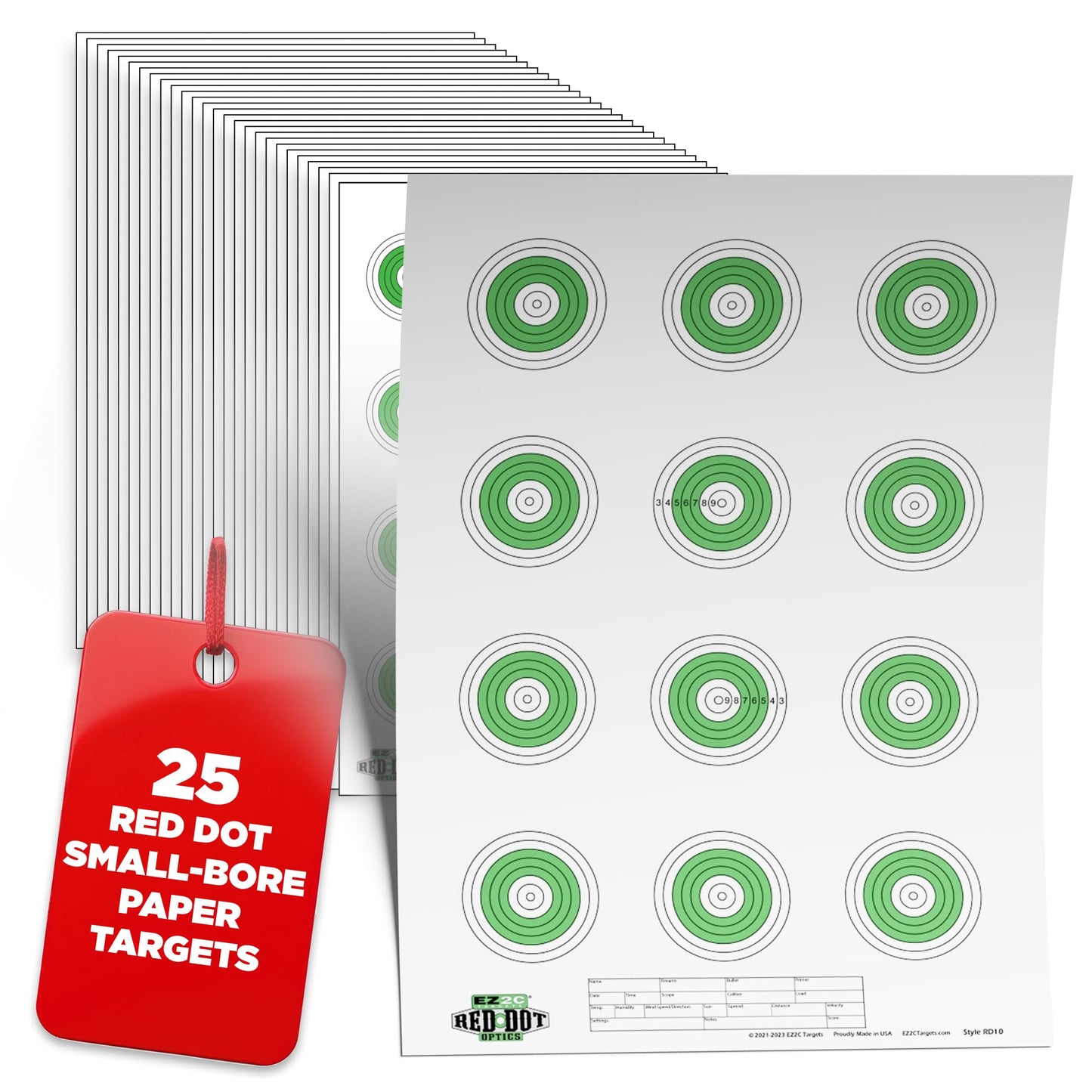Red Dot Optics Style 10: Small Bore Rifle 50 Feet by EZ2C Targets Paper Shooting Gun Target High Visibility Firearms Rifles 11" x 17" (25 Count)