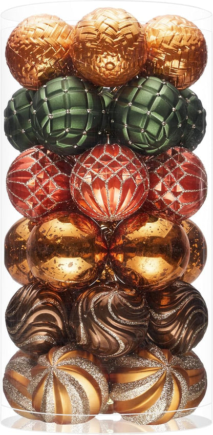 JORNOY Fall Ornaments for Tree, Shatterproof Plastic Baubles with Lanyard, Classic Autumn Hanging Balls Set for Thanksgiving Christmas Home Decor, 2.36 inch/60mm, Orange