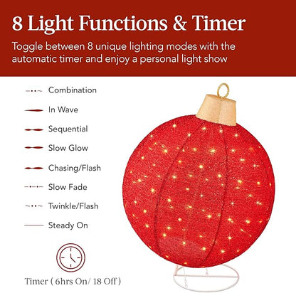 Best Choice Products 2pc Lighted Pop-Up Outdoor Christmas Ornament Set, Holiday Ball Decoration w/ 180 LED Lights, 8 Light Functions - Red/Green