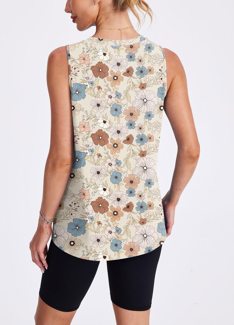 Womens Summer Tops Workout Tank Tops for Women Running Loose Fit Yoga Tops Active Floral Shirts S
