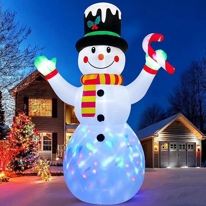 FRAMICS 12 FT Christmas Inflatable Outdoor Decoration,Snowman Christmas Inflatable Blow Up Christmas Decorations Outdoor with Built-in Colorful Rotating LEDs for Holiday Indoor Outdoor Garden