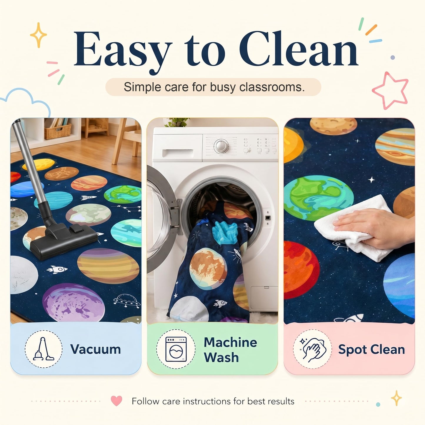 Kimicole 20 Seats Classroom Rugs for Elementary Preschool 8x10 Planet Blue