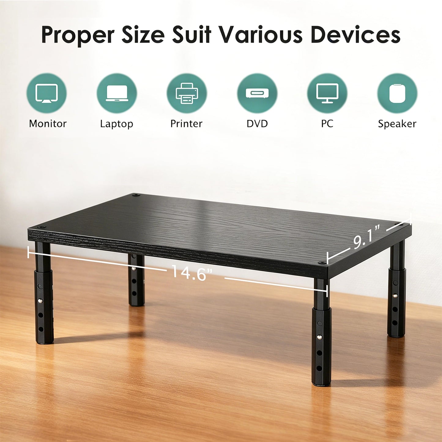 OPNICE Desk Organizers and Accessories, Adjustable Computer Monitor Stand Riser, Laptop Stand for Desk, Office Desk Accessories & Workspace Organizers for Home Office, Black Wood