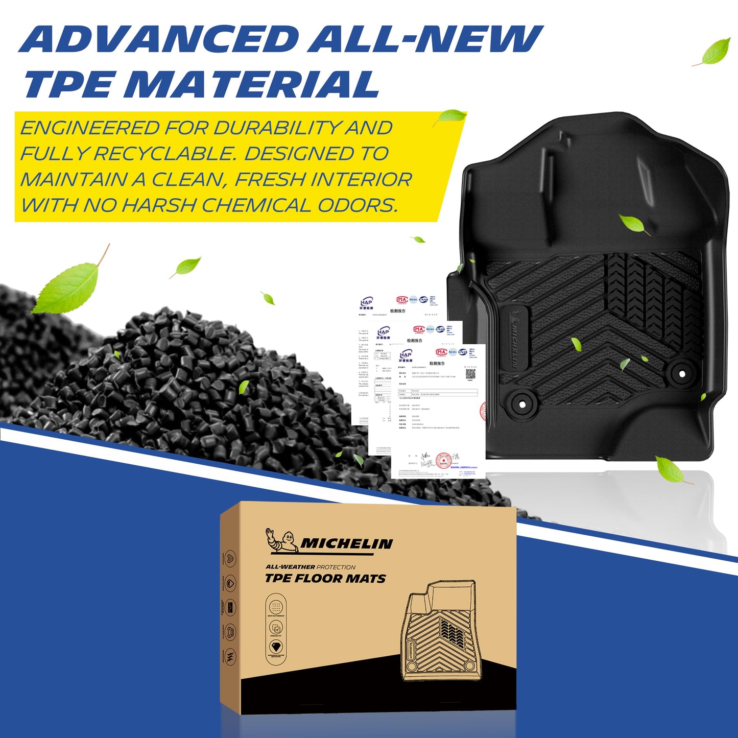 Michelin Vehicle Mats, All-Weather TPE Custom Fit Liner for 2015-2026 Ford F150/2022-2025 Lightning SuperCrew (2nd Row w/o Fold Flat Storage) Carpet Floor, Premier
