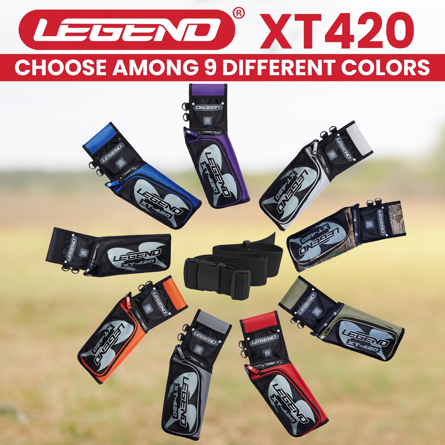 LEGEND XT420 Arrow Quiver - Quiver Arrow Holder, Archery Quiver with 3 Arrow Tube, Durable Nylon Hip Quivers with Multiple Pockets for Archery Accessories, Score Card & Tools - Right Handed,Army Green