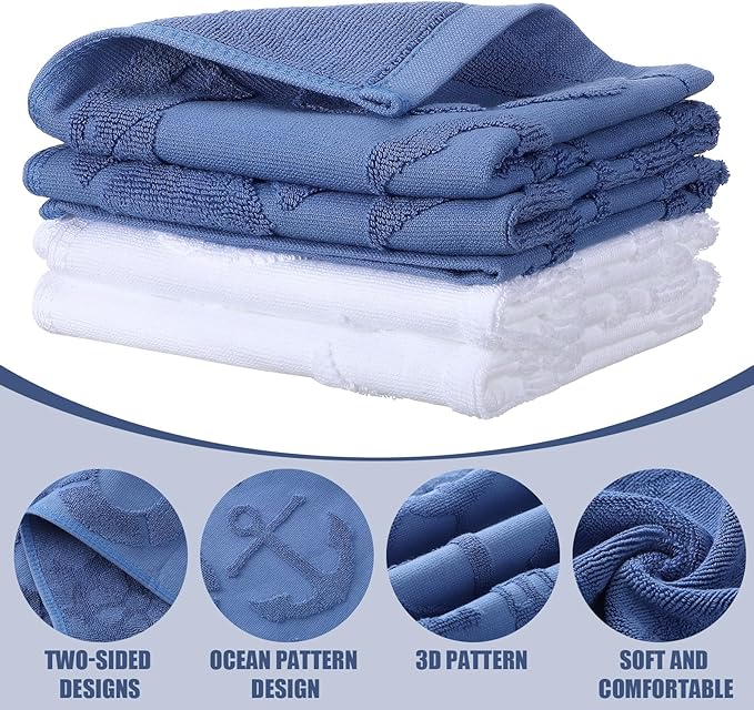 2 Pcs Nautical Hand Towels for Bathroom Navy Blue Nautical Beach Bathroom Hand