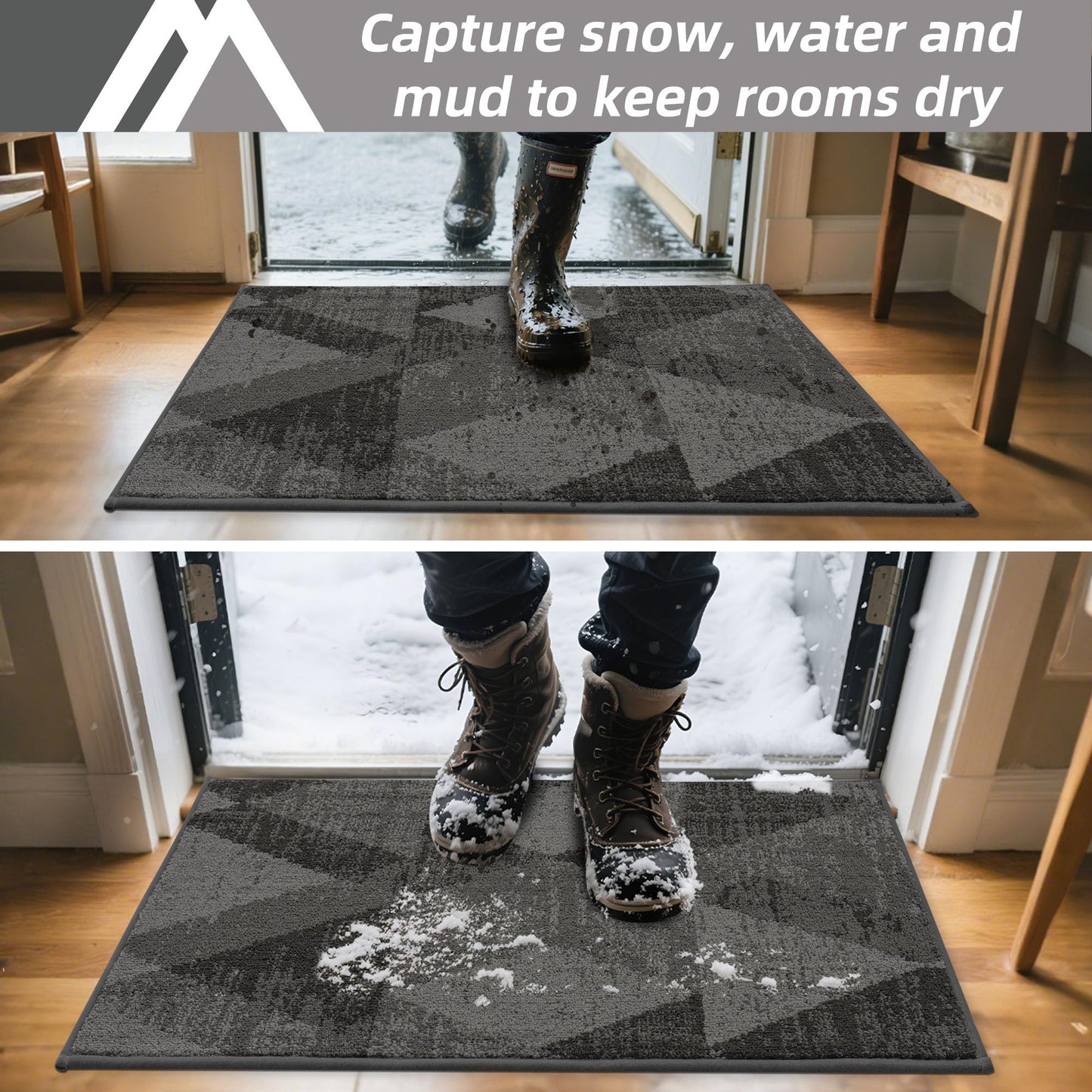 COSY HOMEER Entryway Rugs Doormat 32"x48", Non-Slip Absorbent Polyester, Washable Rugs for Front Door, Dirty Paws & High Traffic Areas, Gray