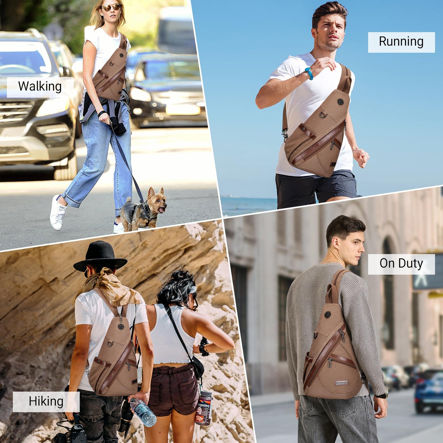 WITZMAN Canvas Sling Bag for Men Women Convertible Sling Backpack Crossbody Vintage Chest Bag Travel Casual Daypack（A8003 Brown）
