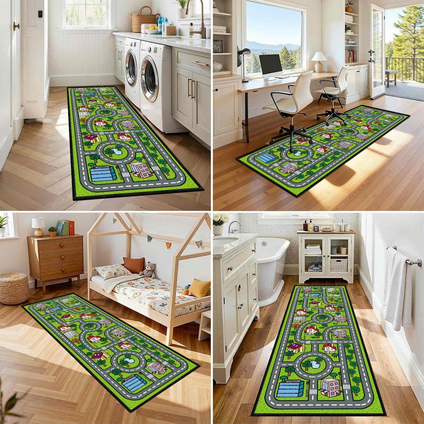 CRJMKS Kids Car Play Road Map Rug,3.3x10ft,City Life Area Rug Runner for Boys Playroom, Cartoon Educational Traffic Transport Street Map Carpet Non-Slip Washable Floor Mat for Classroom