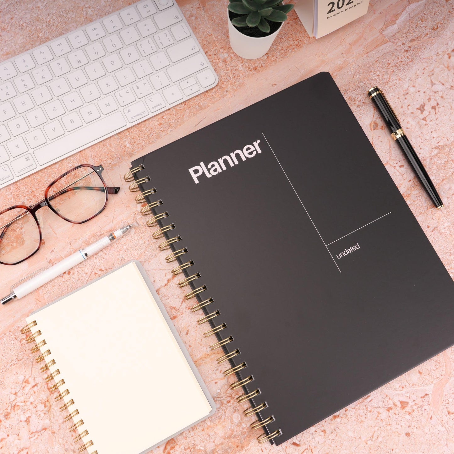 Undated Weekly Planner, 8.5x11” – Dashboard Layout with Yearly Review, Monthly Calendars, & Weekly To Do List, Spiral Bound Organizer for Work, Study & Life (Black)