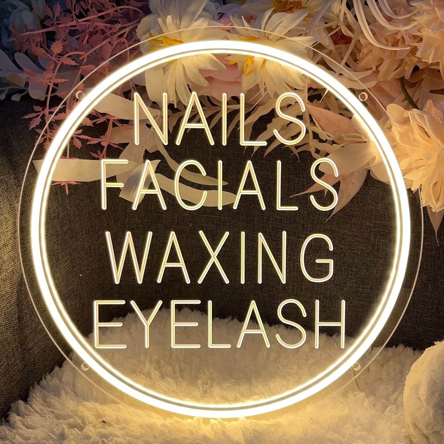 Nails Facials Waxing Eyelash Neon Sign for Wall Decor 3D Art Carving Design Personalized Led Advertising Neon Light Sign for Beauty Salon Spa Business Lash Hair Shop Wedding Warm White USB 30×30CM