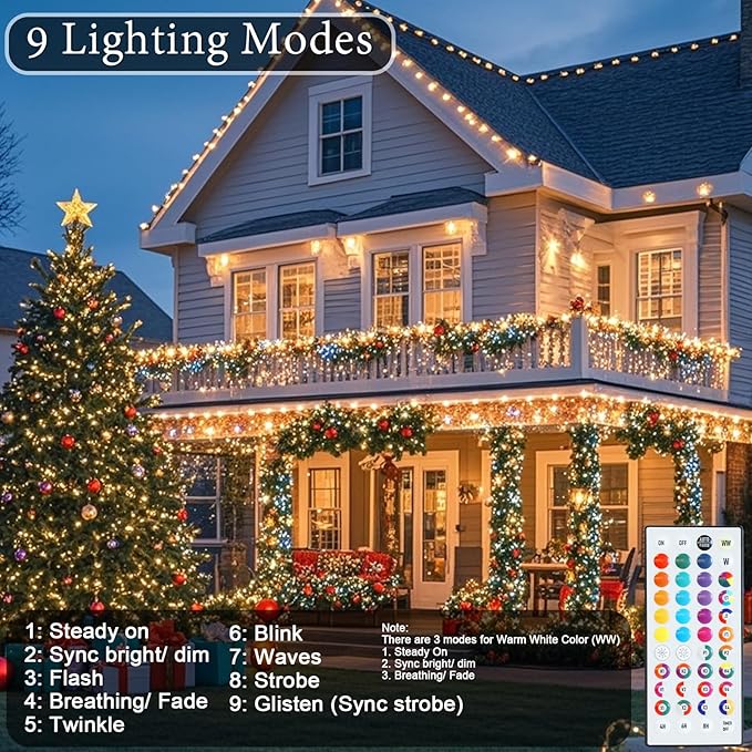 Color Changing Christmas String Lights with Remote, 35 Colors 66FT 200LED String Lights Outdoor Decoration, Connectable Fairy Lights Plug in for XMAS Tree Thanksgiving Christmas Decor, Green Wire