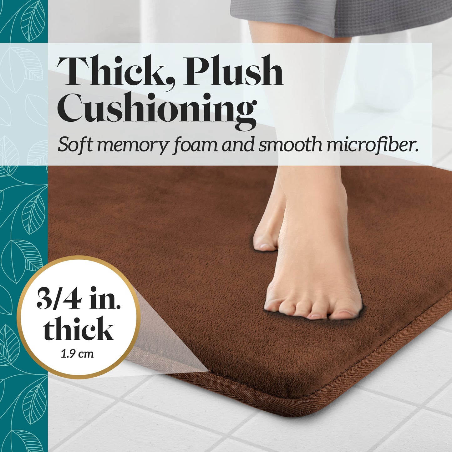 Genteele Memory Foam Bath Mat Non Slip Absorbent Super Cozy Velvet Bathroom Rug Carpet (17 inches X 24 inches, Brown)