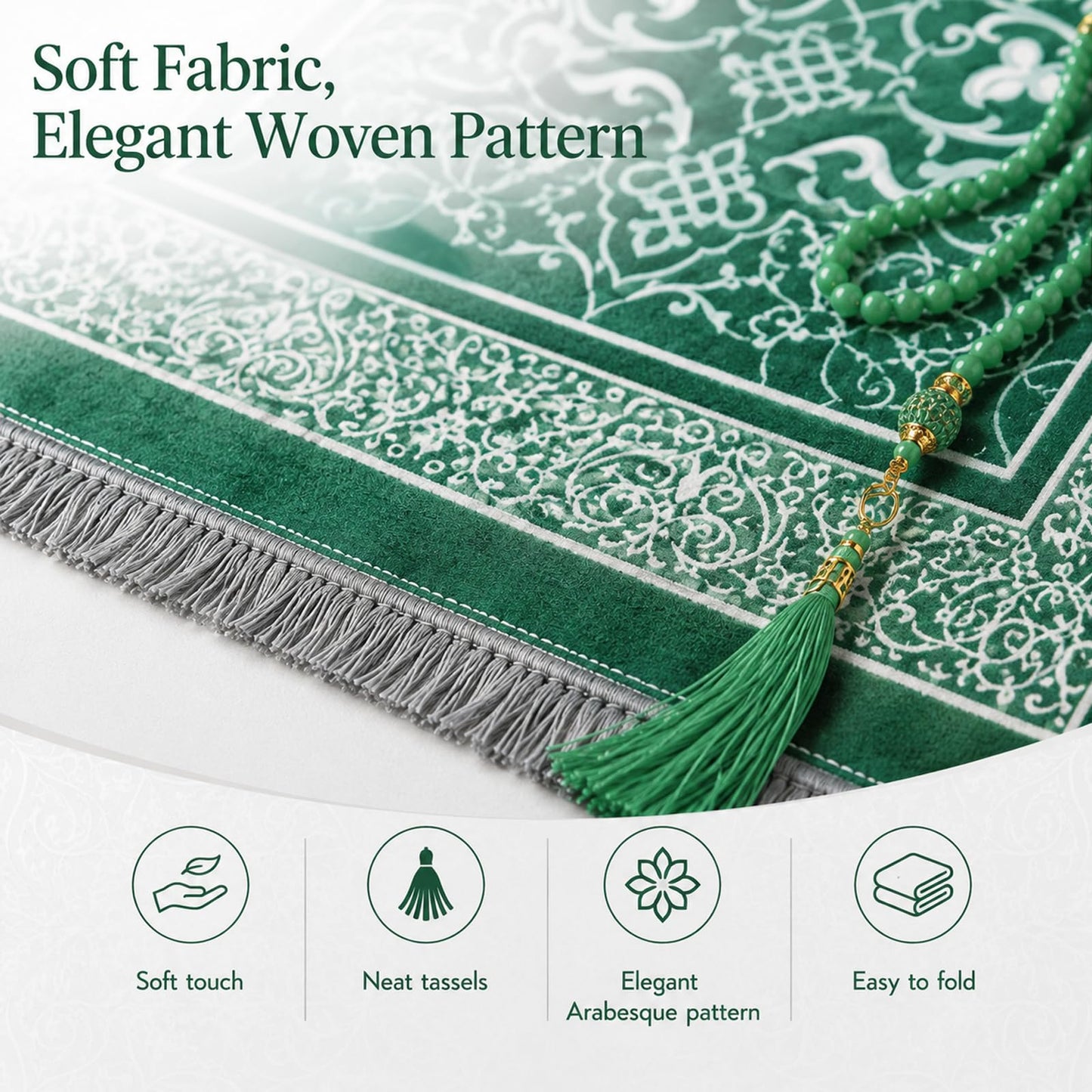 Shine123 Muslim Prayer Rug with 99-Bead Tasbih, Soft Islamic Prayer Mat Sajadah for Daily Salah, Ramadan Eid Gifts for Men Women, Foldable Janamaz Prayer Rug