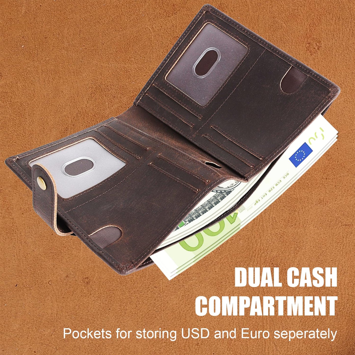 Retroreo Vitus Full Grain Leather Passport Wallet, Travel Document Organizer with RFID Blocking, Dual Passport Slots, Dual Cash Pockets, Multiple Card Holders, a 60-Page Travel Notebook & Pen Included