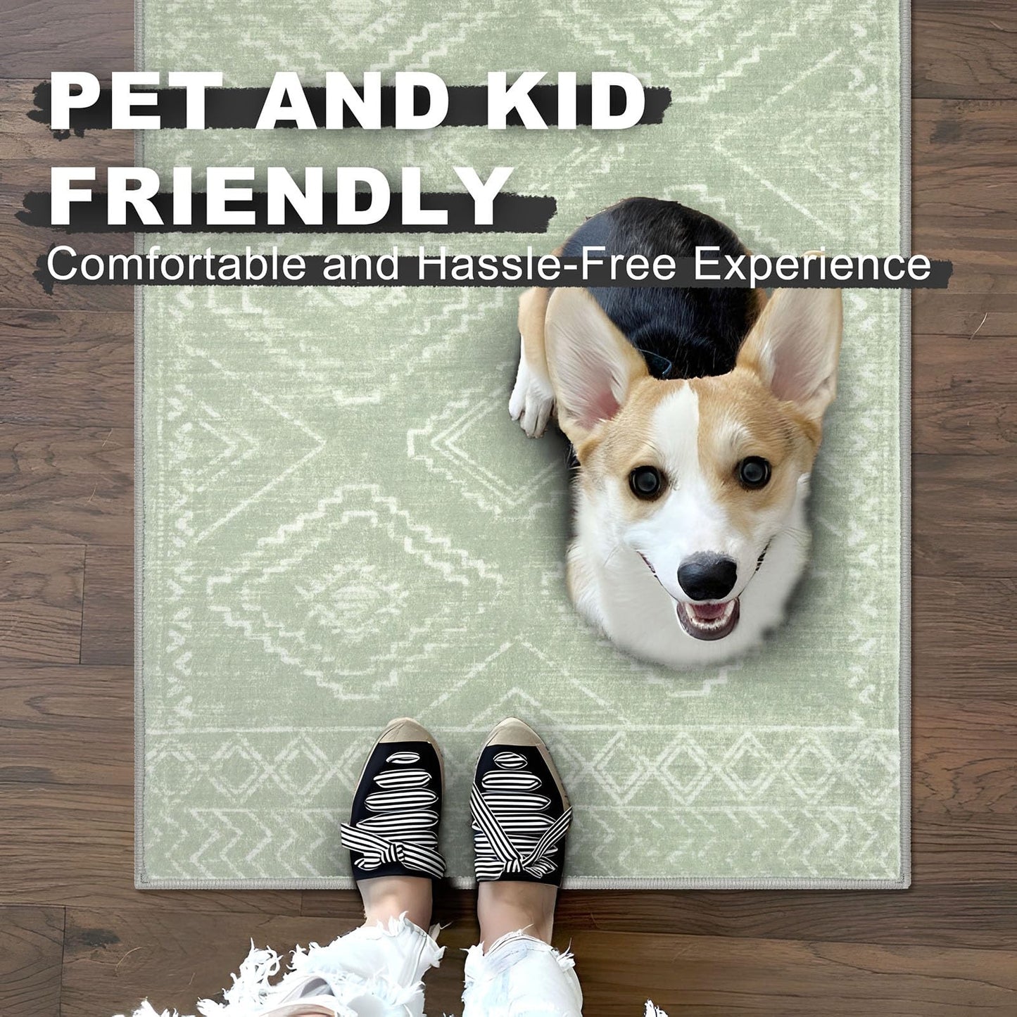 KILOCOCO Boho Entryway Rug 2x3 Printed Small Area Rug Indoor Door Mat Machine Washable Kitchen Rugs Super Soft Non Slip Throw Rugs for Bedroom Entrance Geometric Laundry Room, Grey Green