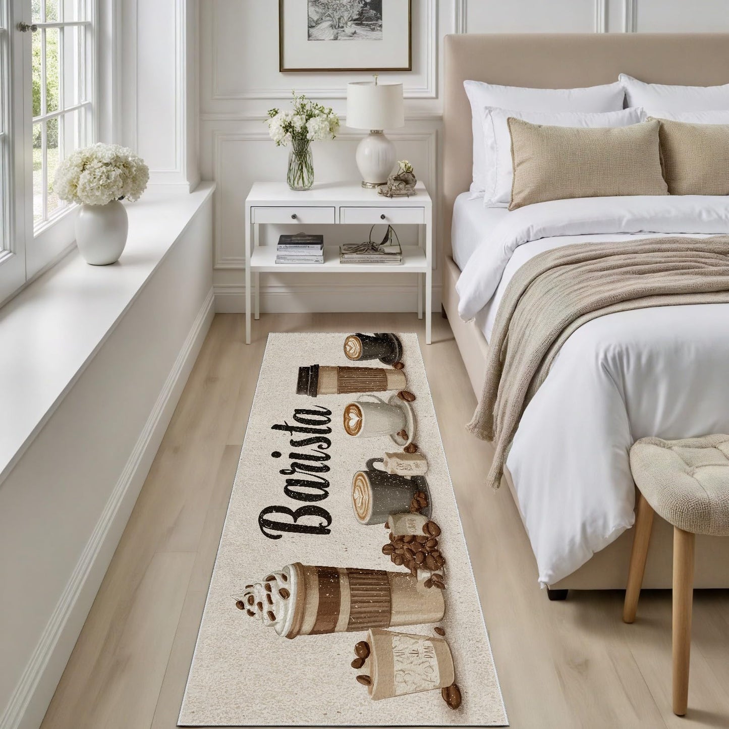 Barista Coffee Runner Rug for Hallway 3x10 Coffee Cup Kitchen Rugs Non Slip Washable, Farmhouse Cafe Latte Mocha Art Decor Carpet, Soft Low Pile Runner Rug for Entryway Laundry Living Room Bedroom