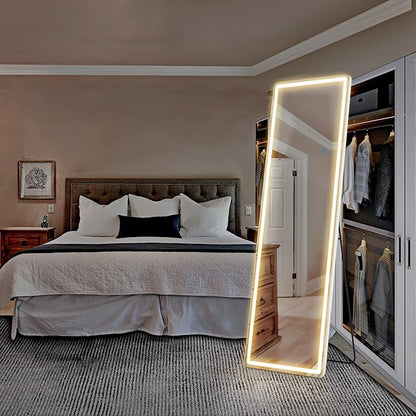 OLIXIS 16"x 60" LED Full Length Mirror with Lights, Standing Lighted Floor Full Body Mirror with 3 Color Lighting, Wall Mounted Mirrors for Bedroom, Home, Entryway with Tempered Glass