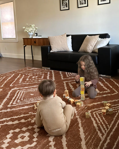 BESTSWEETIE Area Rug 5x7 Rug Machine Washable Non-Slip Low Pile Print Pattern Western Rug for Living Room Bedroom Entryway Tribal Series -Yellowbrown/Cream