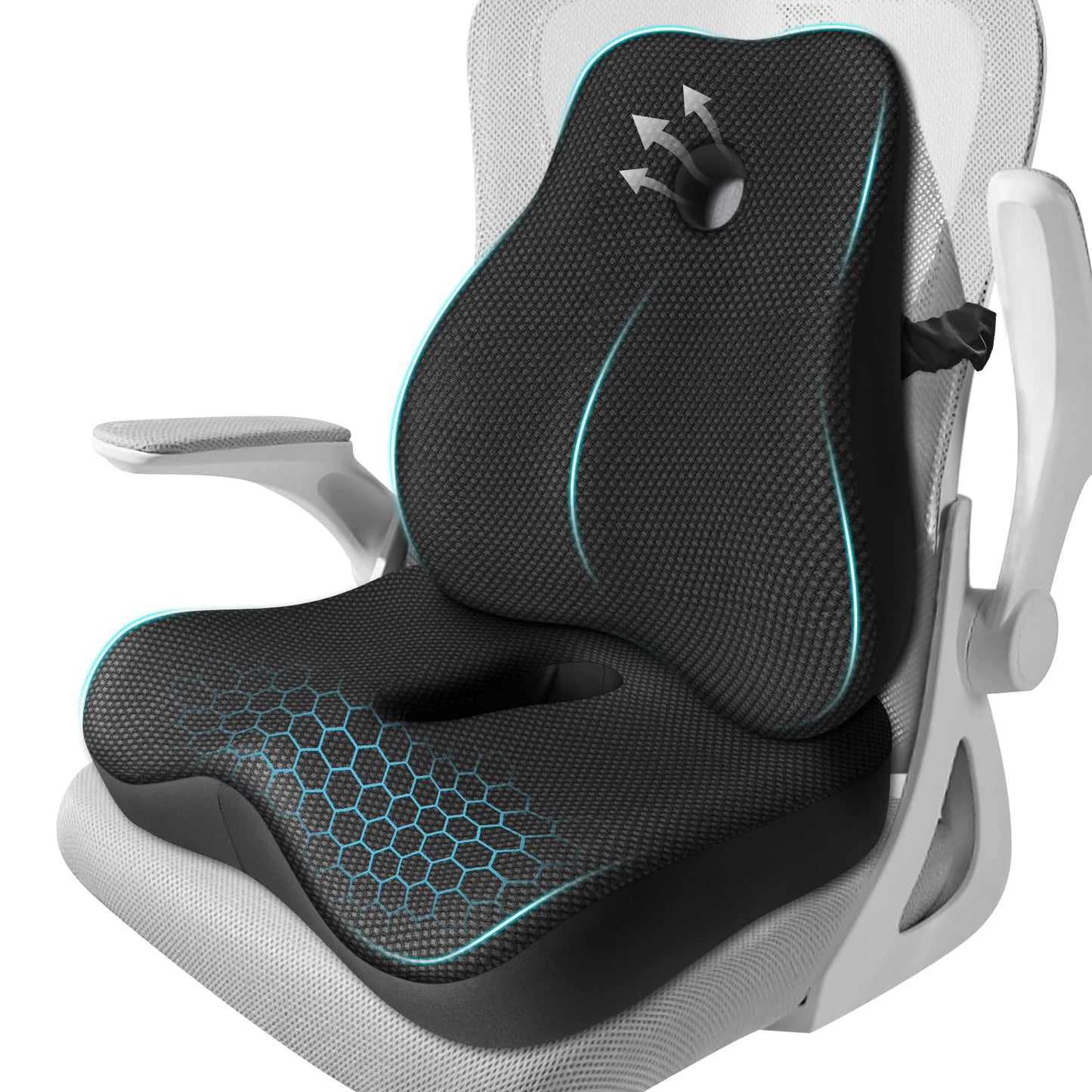 Seat Cushion,Lumbar Support Pillow for Office Chair,Memory Foam Coccyx Seat Cushion,Ergonomic Mesh Back Support Pillow,Office Desk Chair Cushion for Sciatica,Back&Tailbone Pain Relief,Black