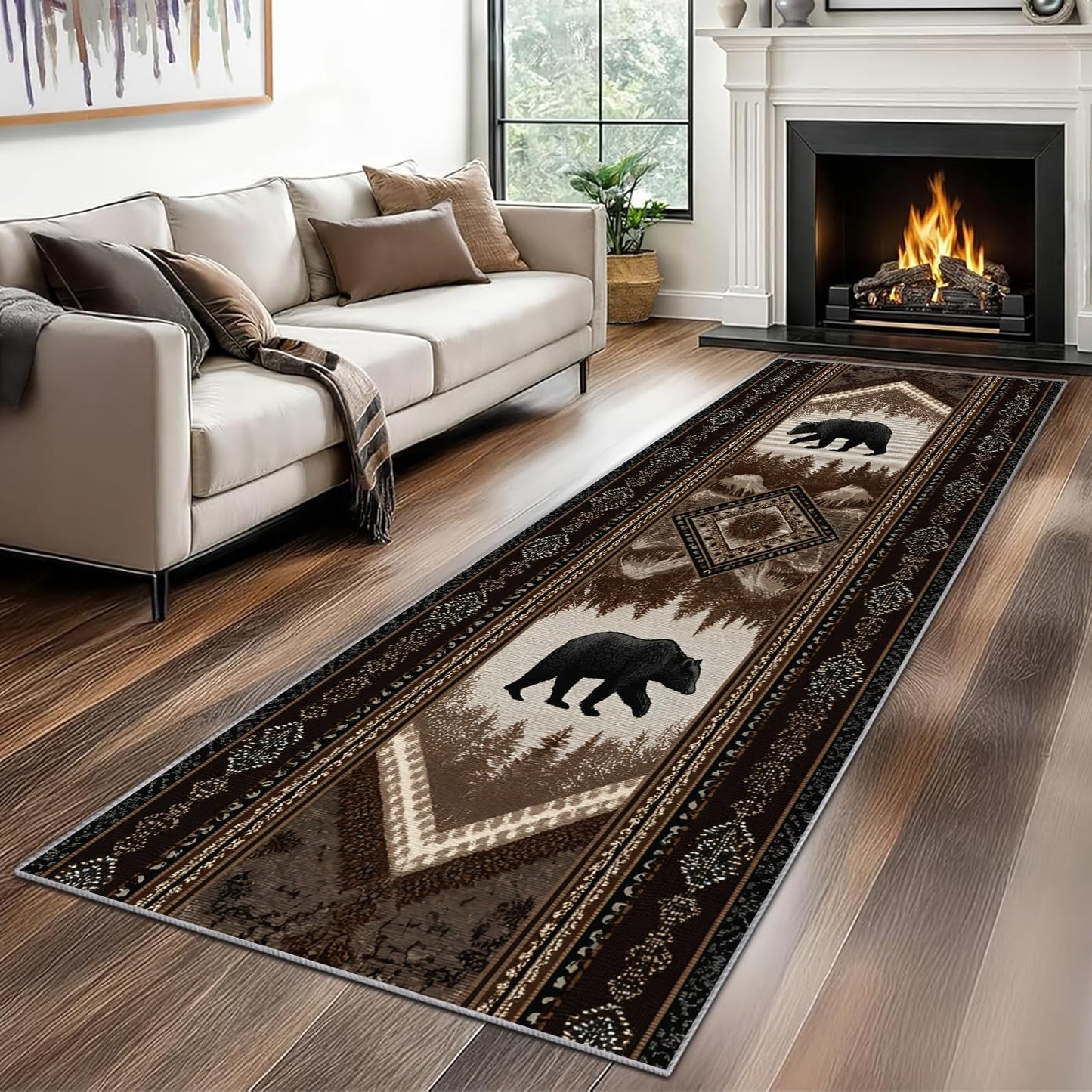 Reocahoo Rustic Cabin Runner Rug 2x8ft, Western Bear Rug for Kitchen, Country Lodge Cabin Rugs, Soft Washable Hallways Mats for Floor - Retro Country Style Home Decor