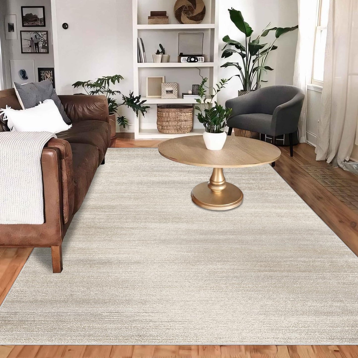 Enkor Area Rugs 5x7 Washable Non Slip Abstract Soft Rugs for Living Room Bedroom, Modern Mat for Kitchen Entryway Beige & Grey